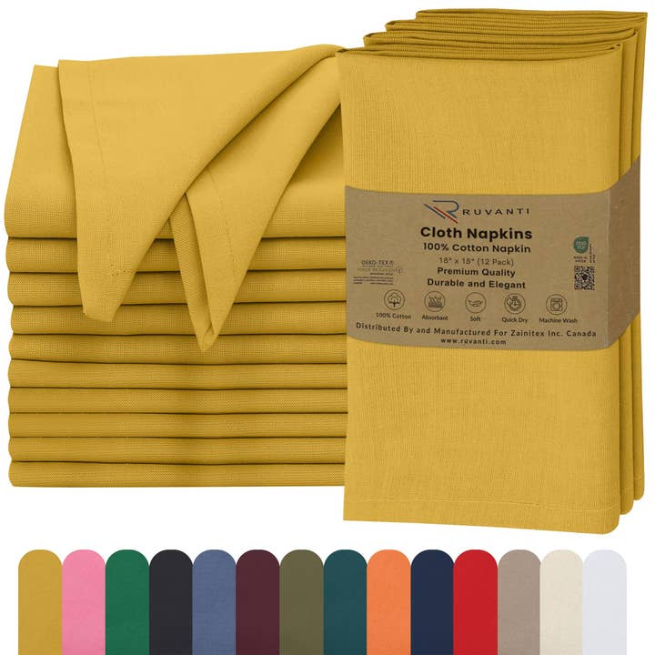 Ruvanti Cloth Napkins Set of 12 – 18x18 Inch, 100% Cotton, Soft & Absorbent, Washable Dinner Napkins for Wedding, Christmas & Thanksgiving for wholesale by Ruvanti