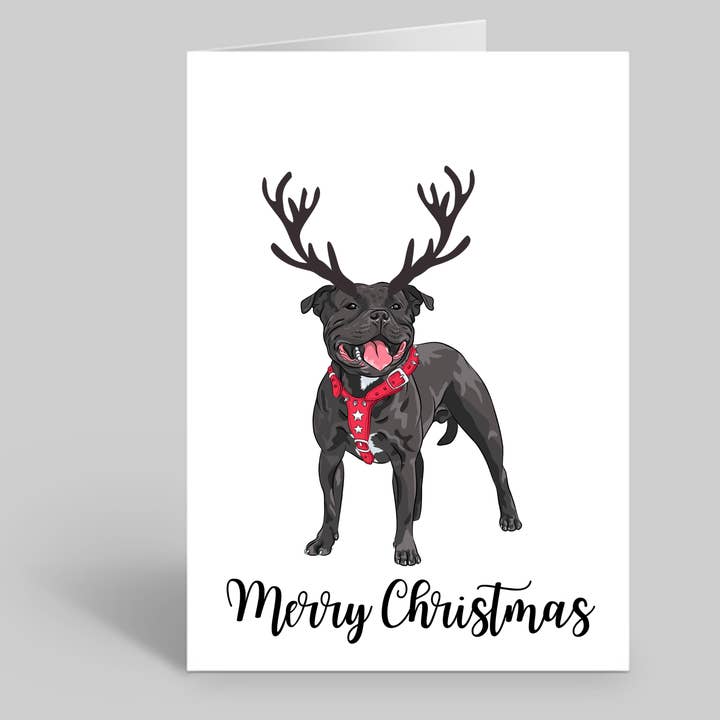 Set of 10 Staffie Dog Christmas Cards - Envelopes Included for wholesale by We Are Positive Prints