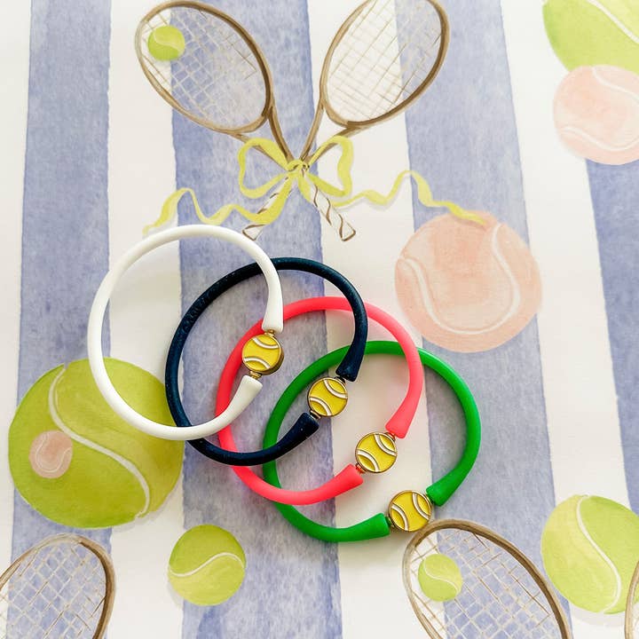 Canvas Style - Wholesale Bangle Bracelet - Enamel Tennis Ball Silicone Bali Bracelet