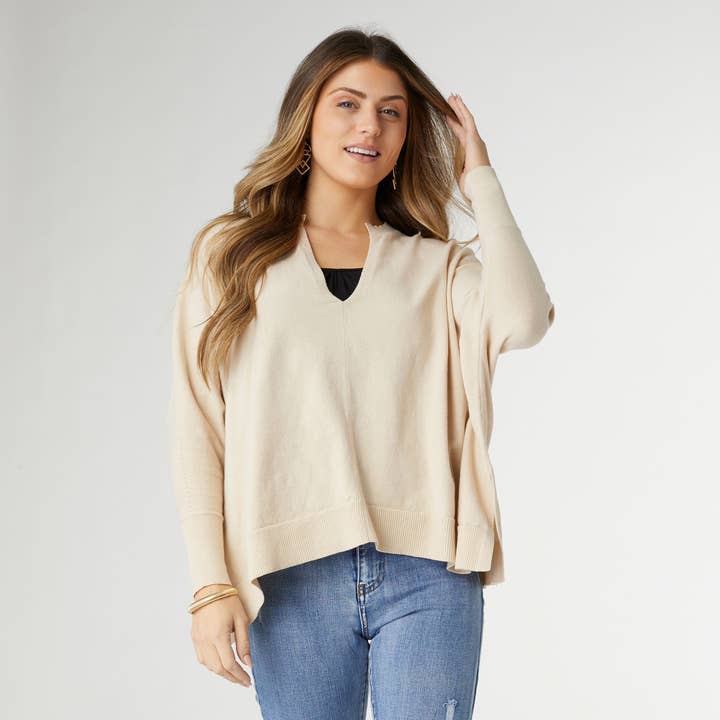 COCO + CARMEN - Wholesale Knit Sweater - Women's - Rila Fine Gauge V-Neck Sweater with Side Slit0