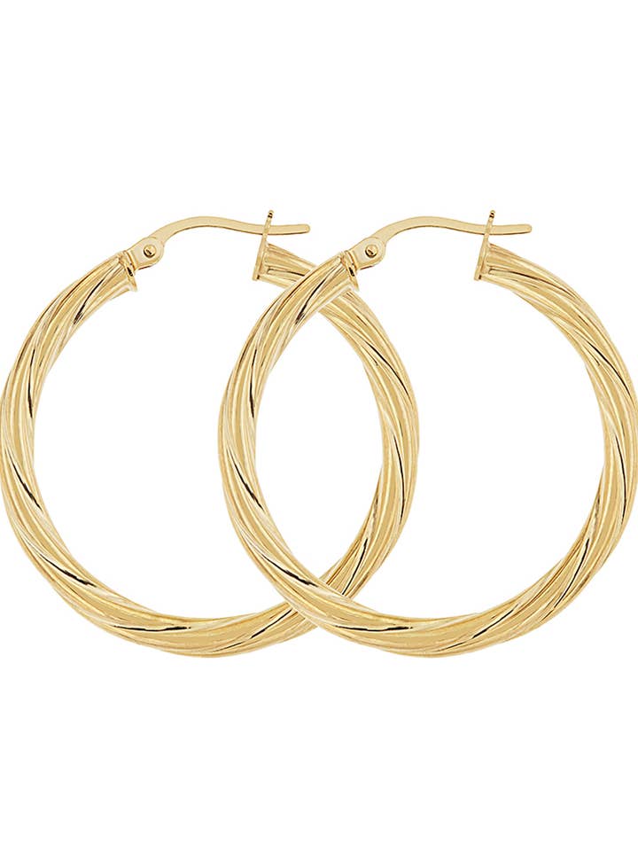 9ct Yellow Gold Twist 30mm Hoop Earrings for wholesale by The Fine Collective
