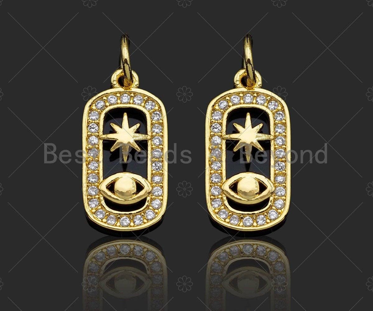 BestBeads&Beyond - Vendita all'ingrosso Ciondolo/pendente - Cz Micro Pave Evil Eye Stella Pendente Su Ciondolo/Charm Di Forma Ovale, Ciondolo Con Zirconi Cubici, Ciondolo Ciondolo Ciondolo Ciondolo Ciondolo 8x #LK237