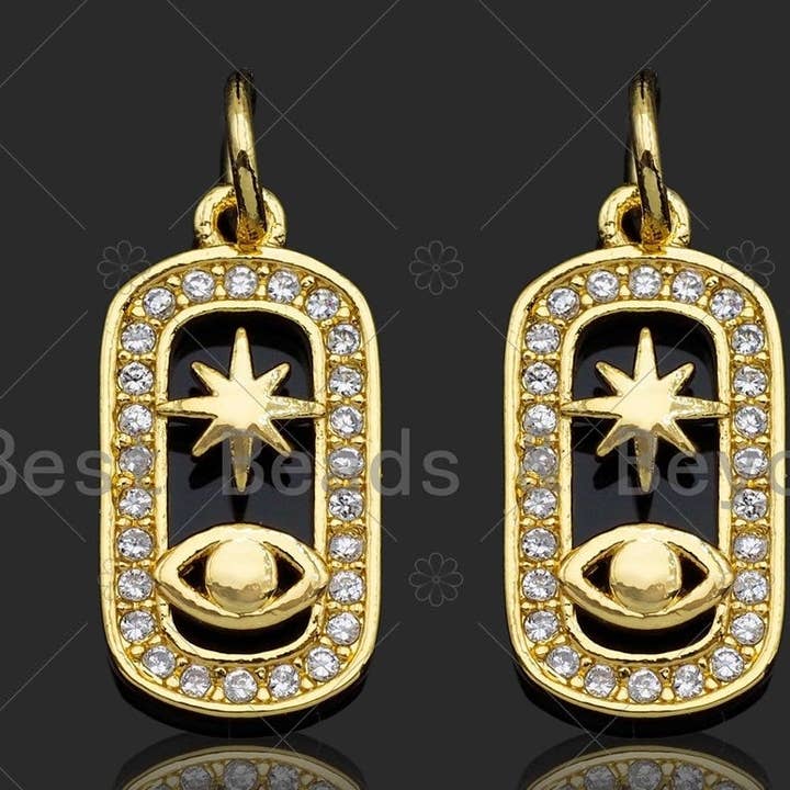 BestBeads&Beyond - Vendita all'ingrosso Ciondolo/pendente - Cz Micro Pave Evil Eye Stella Pendente Su Ciondolo/Charm Di Forma Ovale, Ciondolo Con Zirconi Cubici, Ciondolo Ciondolo Ciondolo Ciondolo Ciondolo 8x #LK2370