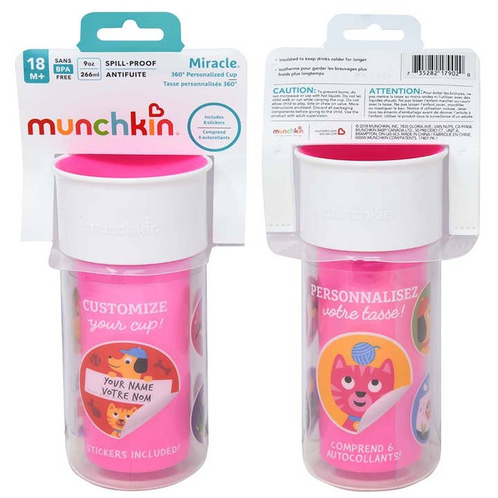 Munchkin Miracle 9 oz Spill Proof Cup, Pink for wholesale by Deluxe Import Trading
