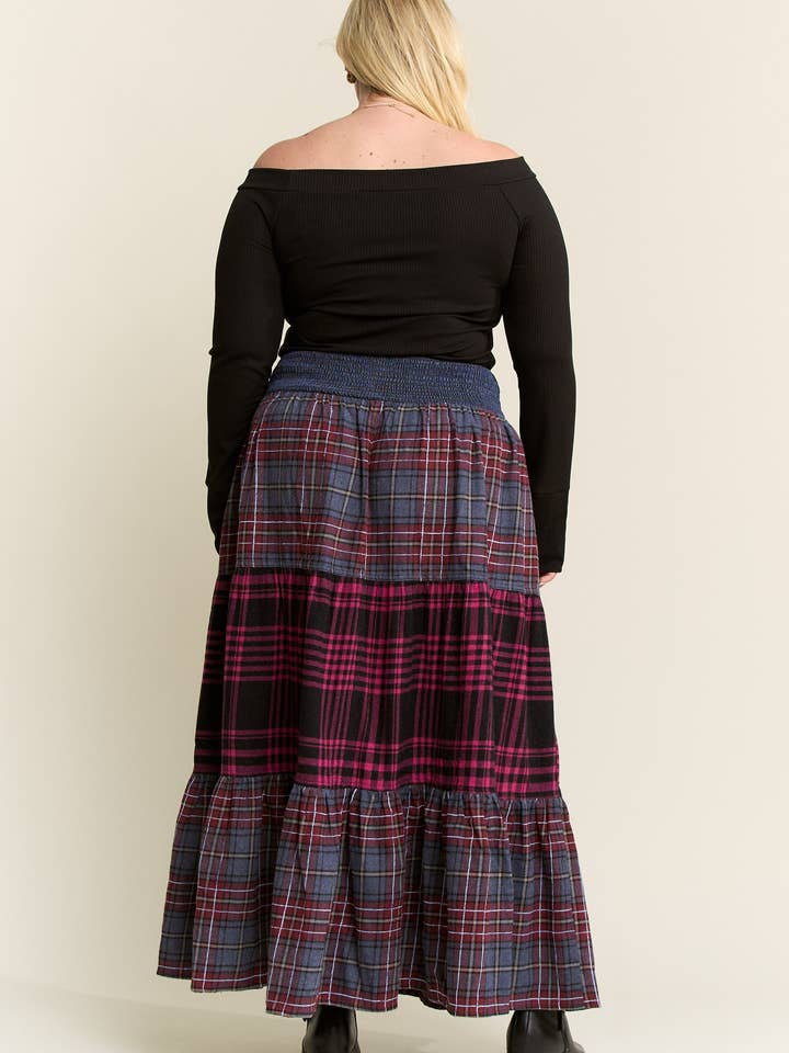 JADE BY JANE PLUS - Wholesale Skirt - Women's - Plaid Tiered Skirt (Plus size)2