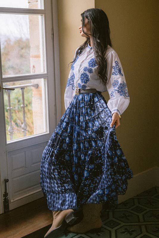 Piti Cuiti - Wholesale Blouse - Women's - DALIA BLUE EMBROIDERED SHIRT1