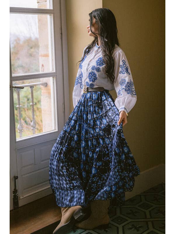 Piti Cuiti - Wholesale Blouse - Women's - DALIA BLUE EMBROIDERED SHIRT1