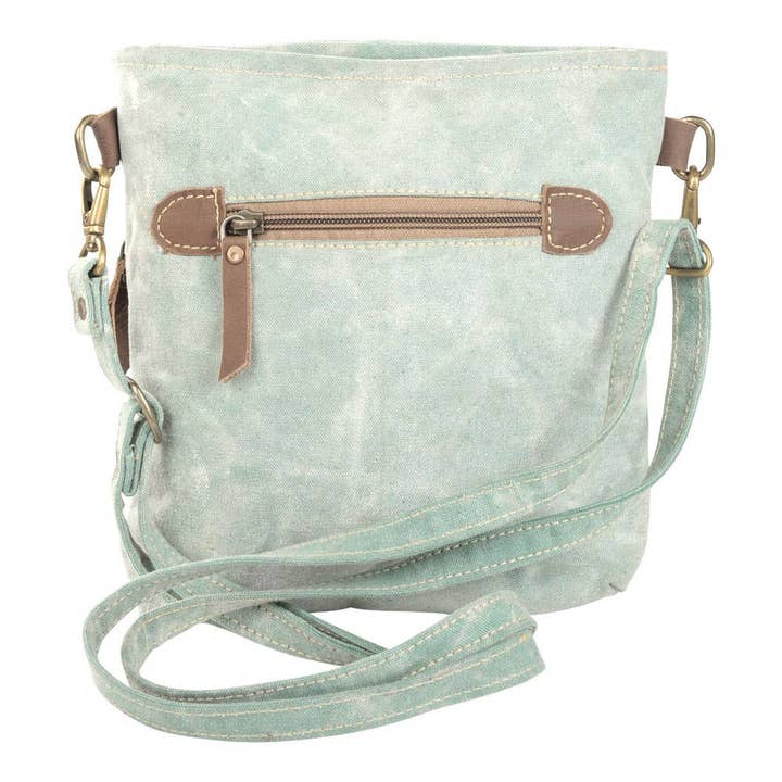 Clea Ray Canvas Bags & Clothing - Wholesale Crossbody Bag - Women's - Double Zipper Light Green Rug Crossbody2