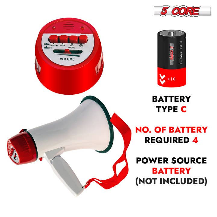 K Cube Inc - Wholesale Headphones - 5 Core Megaphone 30W Bull Horn PA Speaker w 800Yard Range3