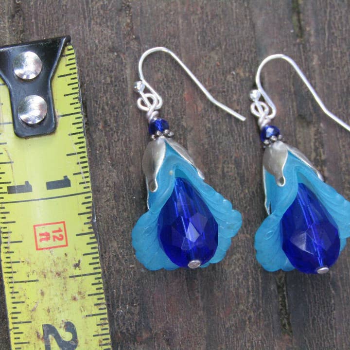Bad Apple Designs - Wholesale Dangle Earrings - Handmade Blue Lily Earrings: Lucite Crystal Teardrop Dangle7