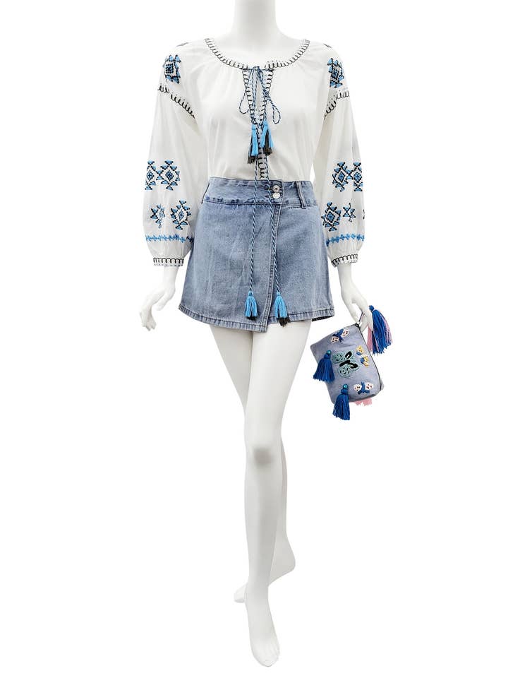 Raj Trading & Imports (USA) Inc. - Vente Chemisier – femme - Top blanc brodé Ingrid0