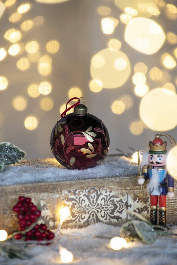 A&B Home Group Inc. - Vente Objets de décoration - Boule de Noël en verre D3" - Rouge/Or3