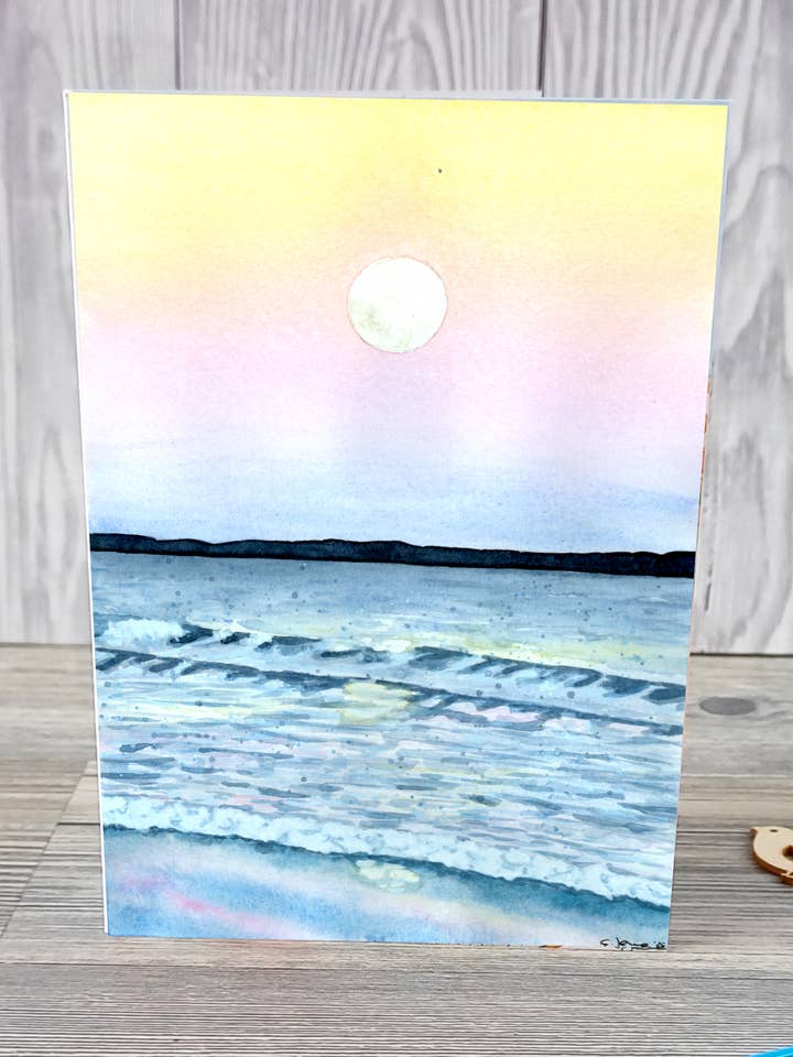 Hälsningskort – pastell månljus – handmålat akvarellmotiv för wholesale av Christina Jenne Art and Design