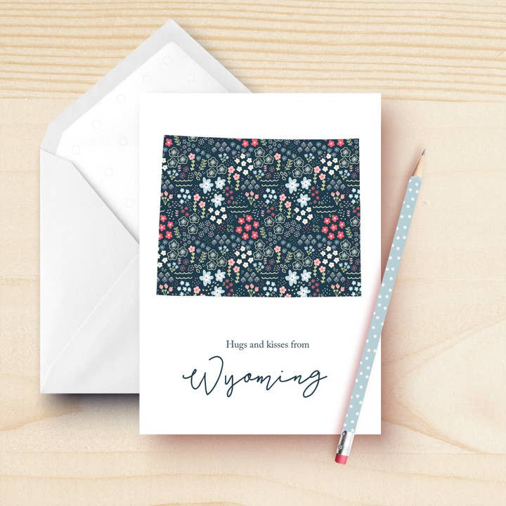 Wyoming Greeting Card | Wyoming Art | Wyoming Map for wholesale by Kathrin Legg