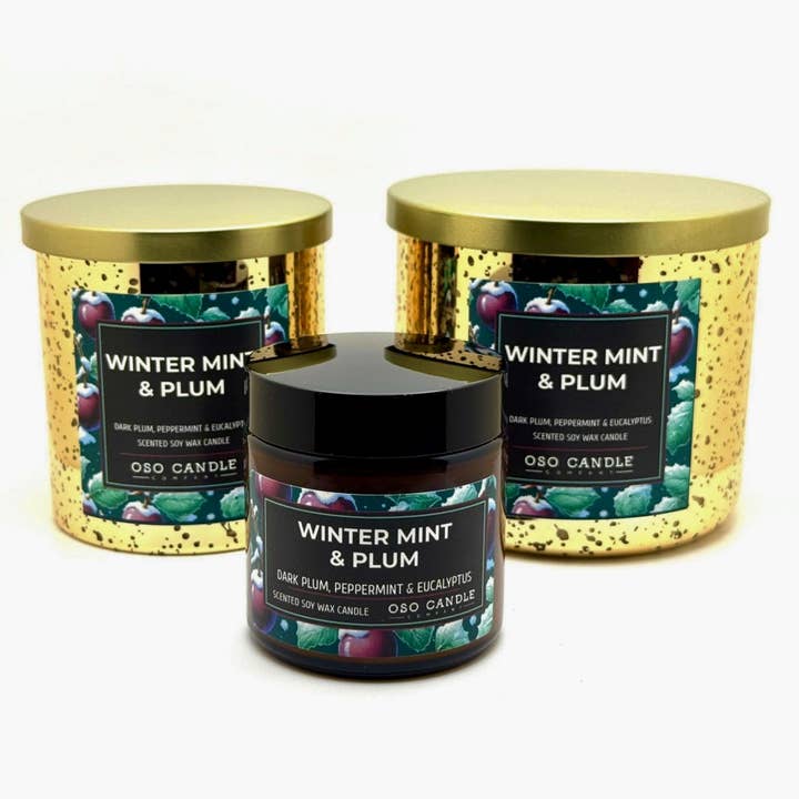 Oso Candle Company - Wholesale Jar/Filled Candle - Winter Mint and Plum | Scented Soy Wax Candle1
