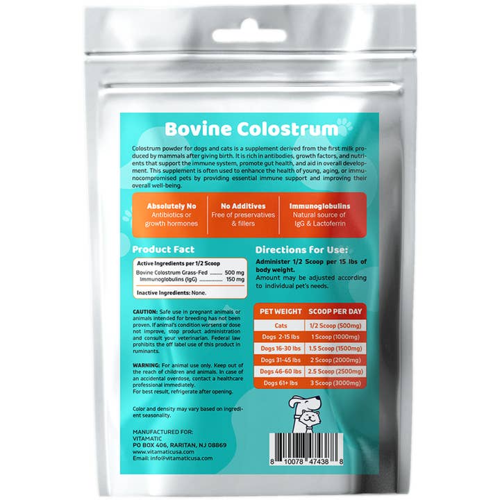 Vitamatic – wholesale Pet supplement – Cat/dog – Vitamatic | Bovine Colostrum for Dogs and Cats | 90 Grams