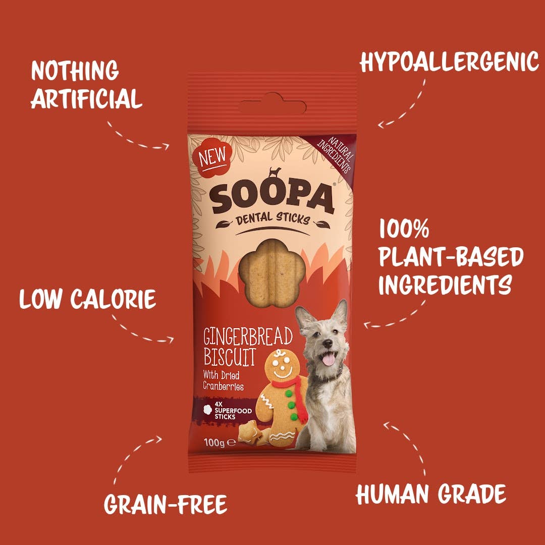 Soopa UK – wholesale Pet treats – Dog – Gingerbread Biscuit Dog Dental Sticks0