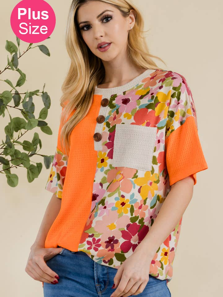 T-SHIRT FLOREALE OVERSIZE PER ABBIGLIAMENTO PLUS SIZE -CT43877C-PL per la vendita all'ingrosso da parte di Celeste Clothing