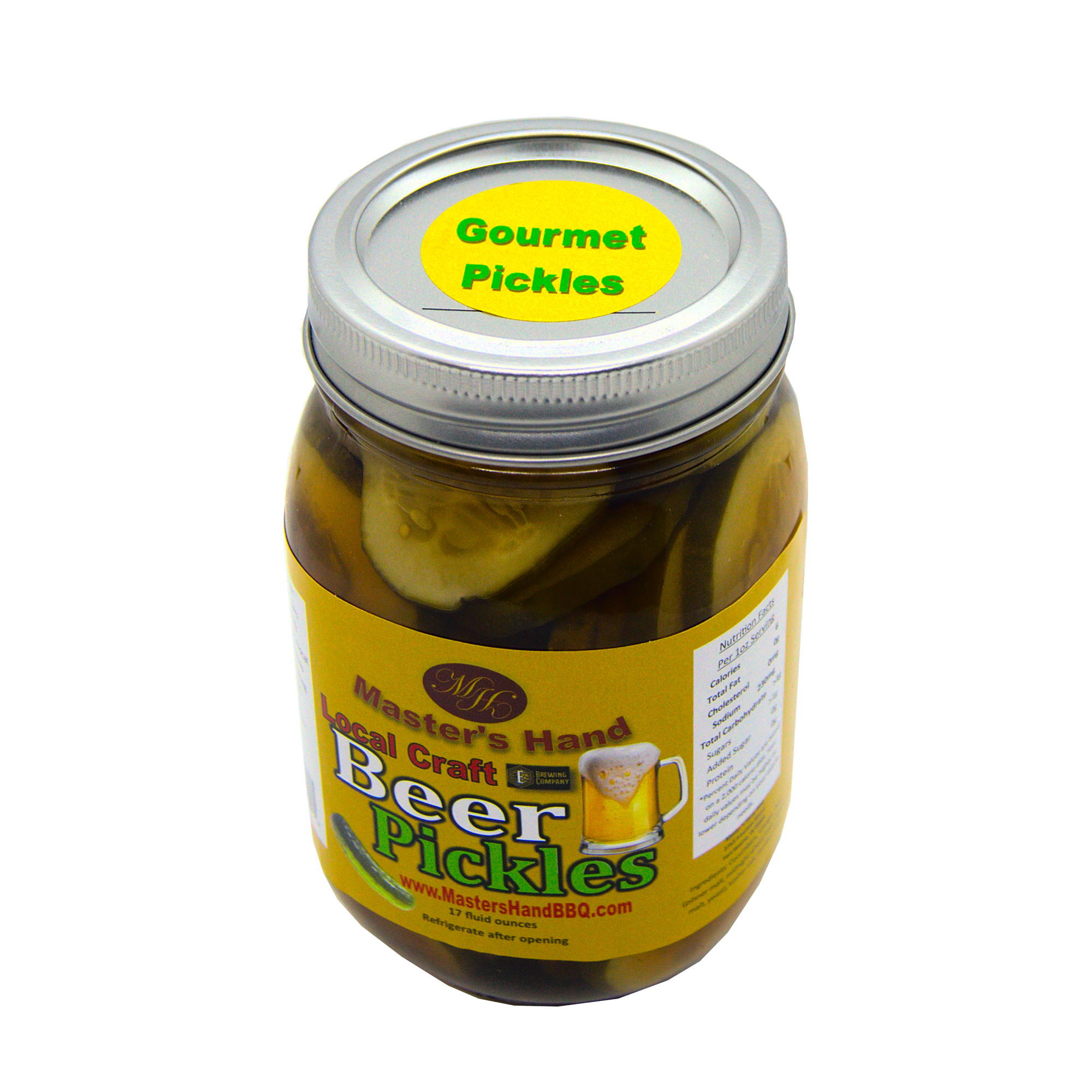 Master's Hand BBQ - Wholesale Pickled Vegetables - Beer Pickles 16oz (In a Local Craft Lager) (case of 12)1