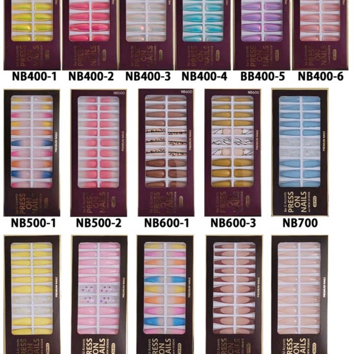 Majestic Wholesale - Wholesale Press-On/Fake Nails - BRIGHT PRESS-ON NAILS - LONG 24PCS 6PK