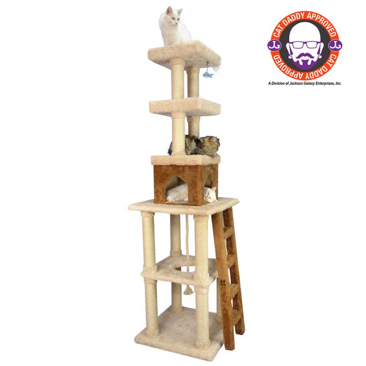 Tour à Griffer Multi-Niveaux en Bois Véritable pour Chat en Beige pour la vente par Armarkat
