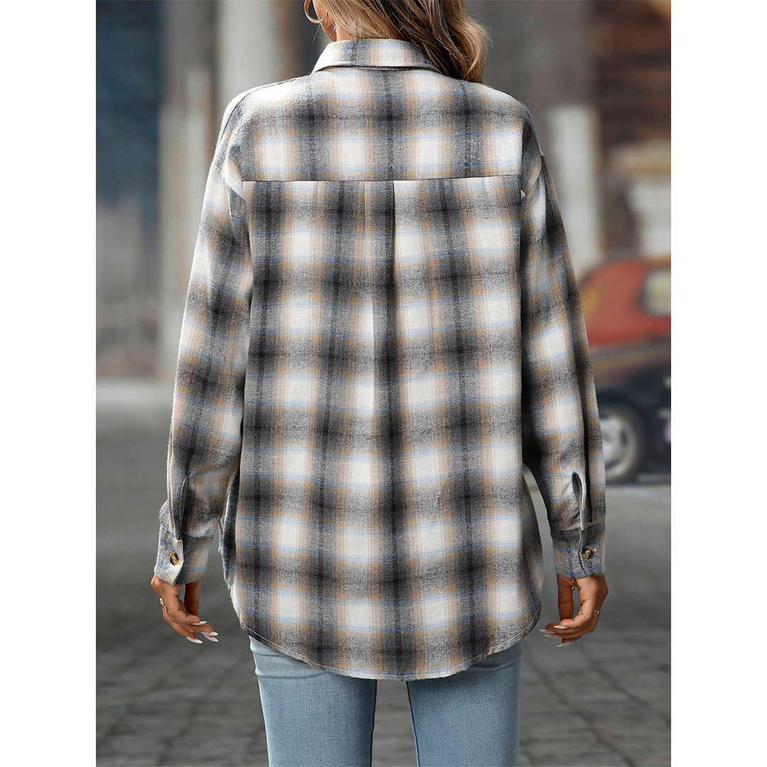 UNISHE - Wholesale Shirt - Women's - Casual Loose Fit Plaid Pockets Button-Down Shirt MD21323