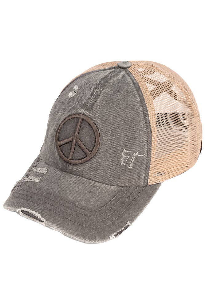 Hana - Vendita all'ingrosso Cappello per coda di cavallo - Donna - Cappello C.C Peace Sign Criss Cross Pony invecchiato14