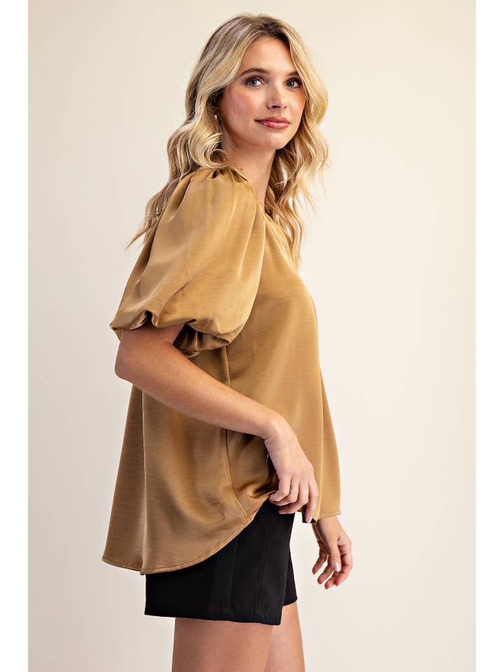 Glam - Wholesale Blouse - Women's - V-Neck Puff Sleeve Top9