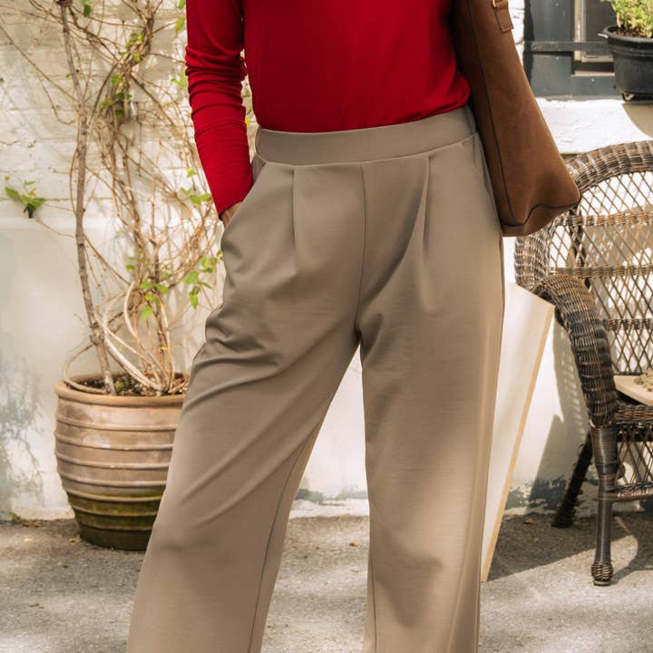 Matilda Bamboo Pleated Dress Pant - Khaki for wholesale by Terrera