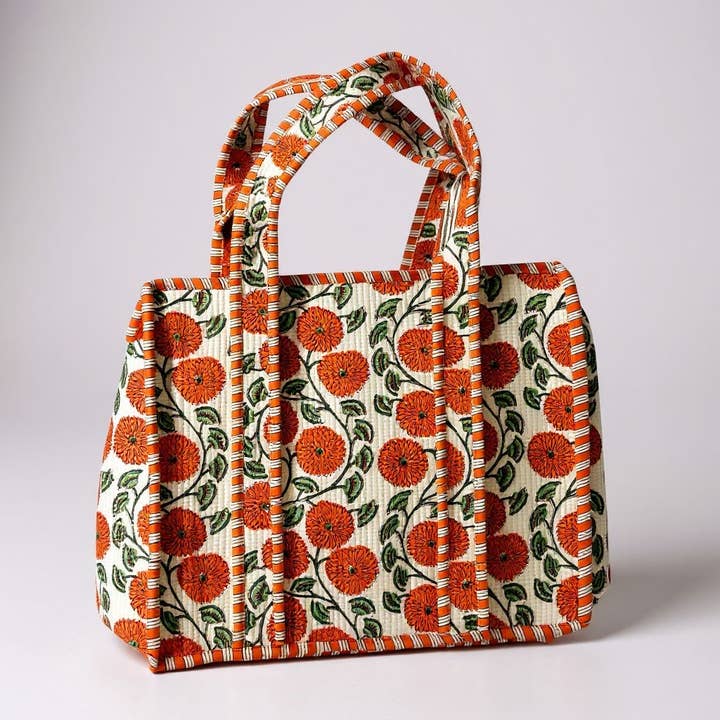 Orange Floral Tote for wholesale by Feel The Cotton Inc
