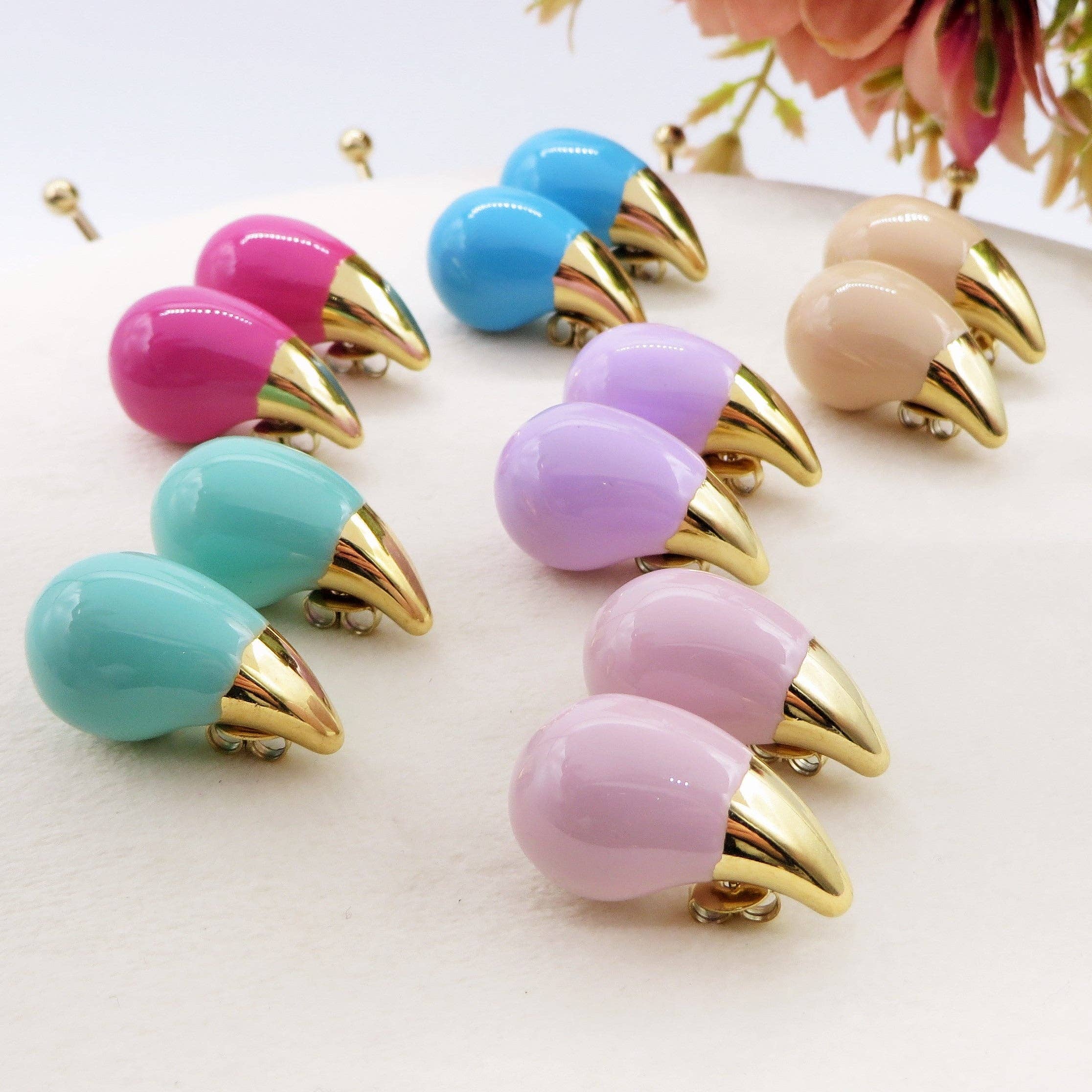 Daemon srls - Wholesale Stud/Post Earrings - DROP SPRING COLOURS - ACCIAIO  inossidabile ~ Paio Orecchini goccia bombe' smaltati11