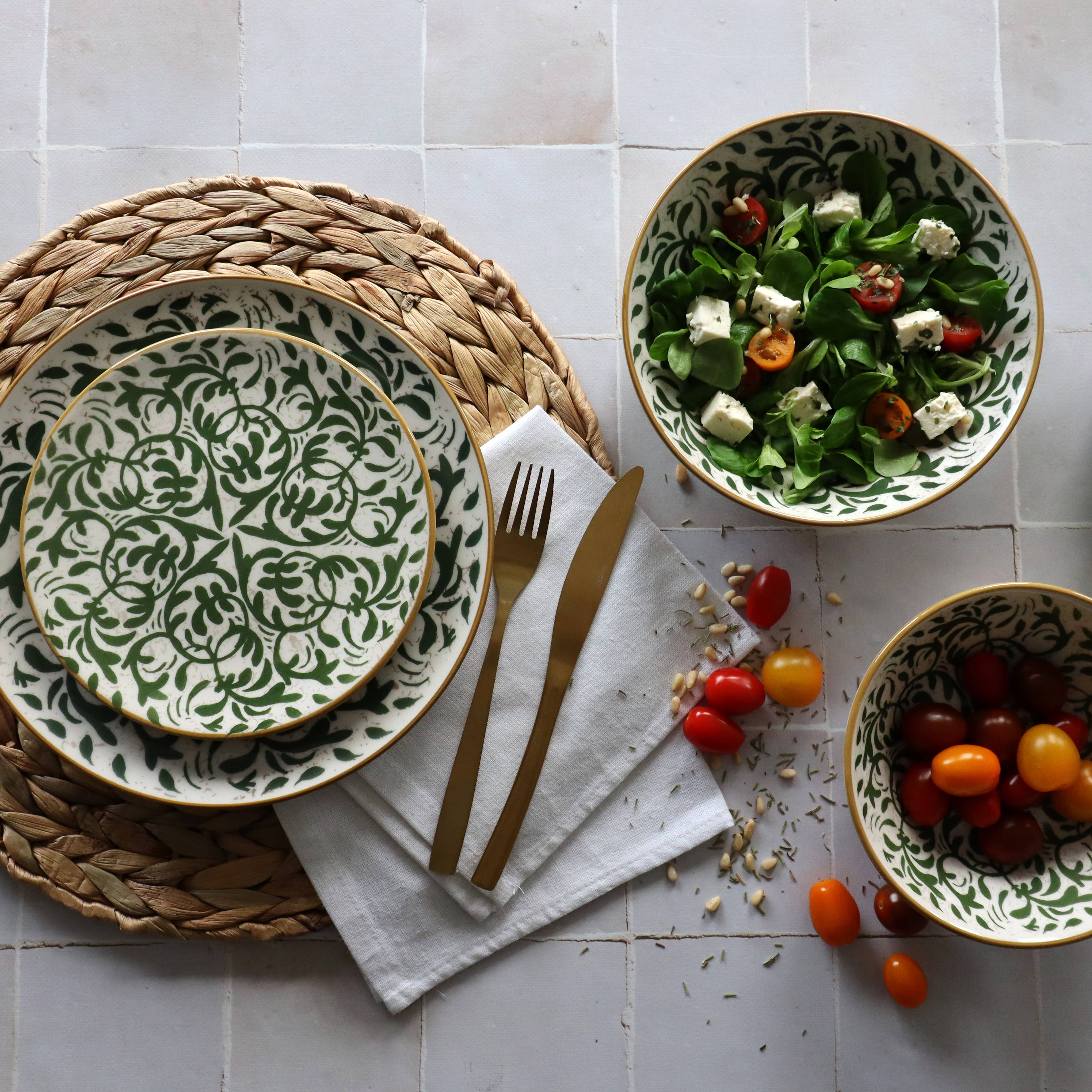 Novastyl – wholesale Dinner plate – HÉRACLÉE 27cm dinner plate in stoneware with green decor4