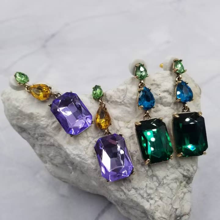 Crystal Rectangle Semi Precious Earrings for wholesale by The Pretty Jewellery