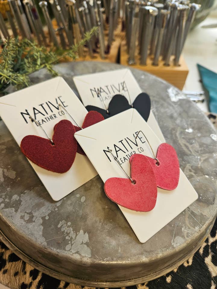 Chunky Leather Heart Earrings for wholesale by Native Leather Co
