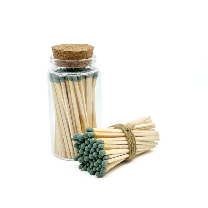 Dark Green Safety Matches in Jar - Bottle Glass Jar 3" Inch for wholesale by Chandler Studio