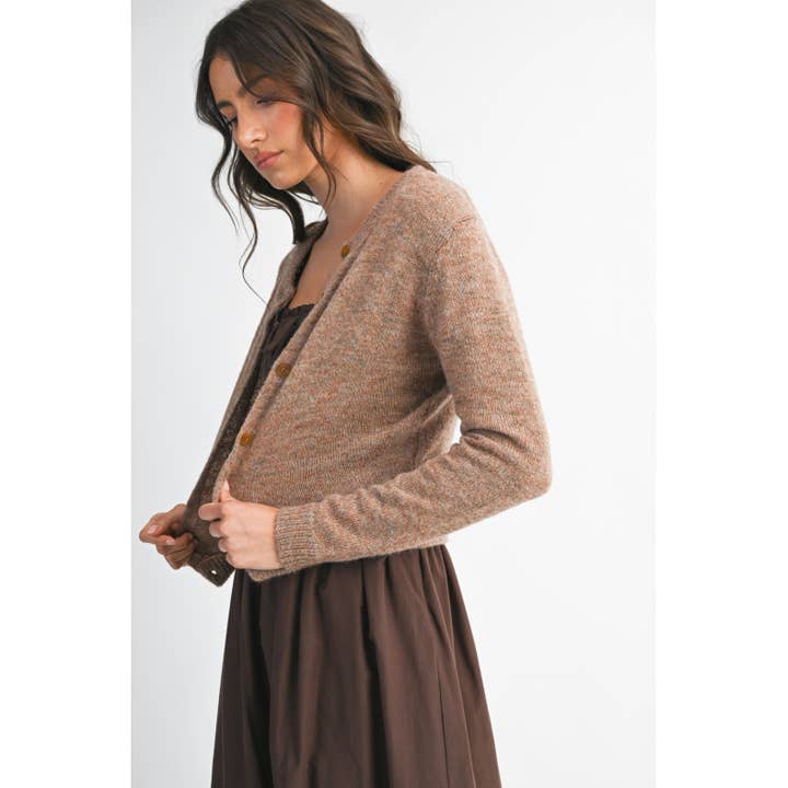MOCHA MOUSSE ELEGANTLY CRAFTED BROWN KNIT WOOL CARDIGAN for wholesale on Faire5