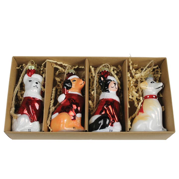 HomArt - Wholesale Ornament Set - Dog Ornaments, Glass - Set of 4. Box: 8.75x4.25x1.75