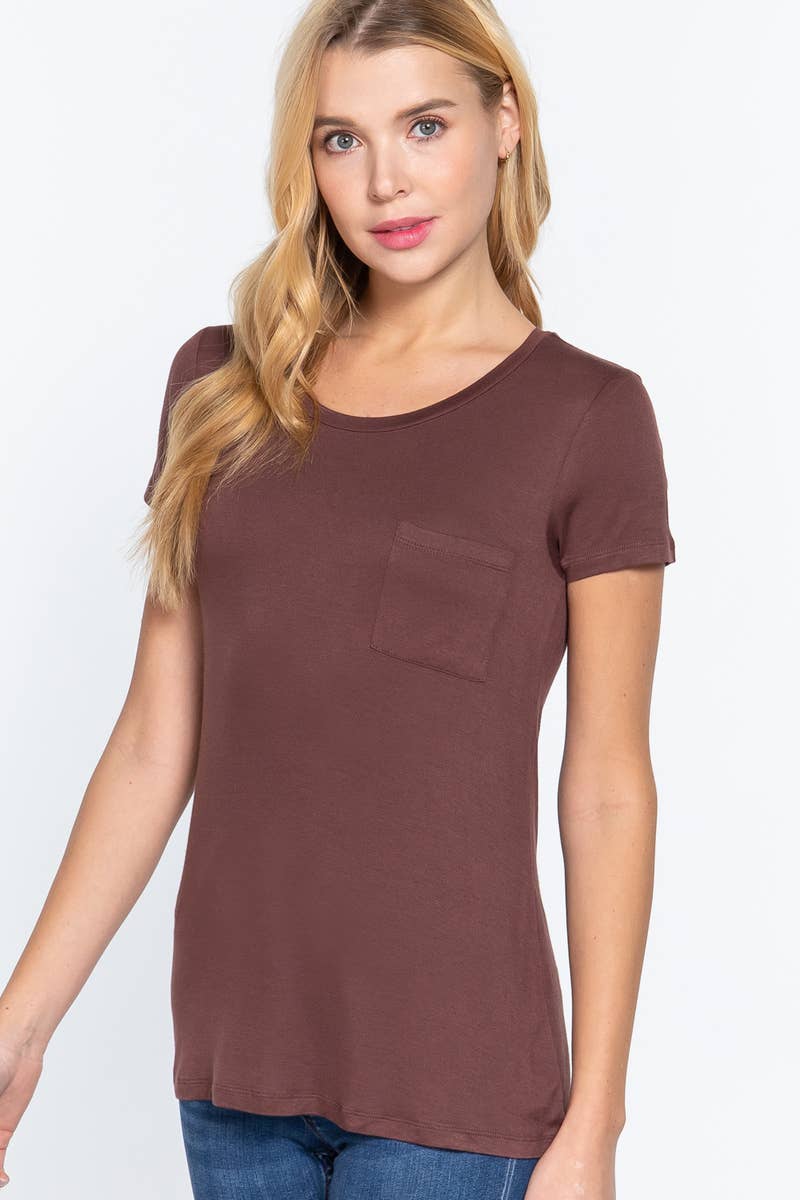 42POPS - Wholesale T-Shirt - Women's - ",._ Chest Pocket Slim Scoop Neck Tee23