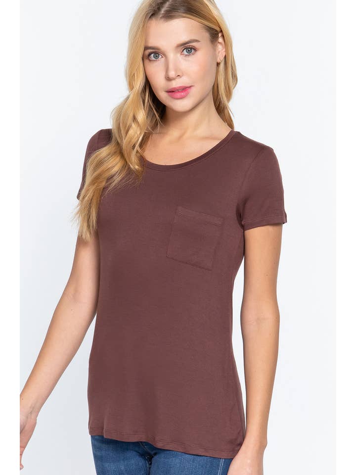42POPS - Wholesale T-Shirt - Women's - ",._ Chest Pocket Slim Scoop Neck Tee23