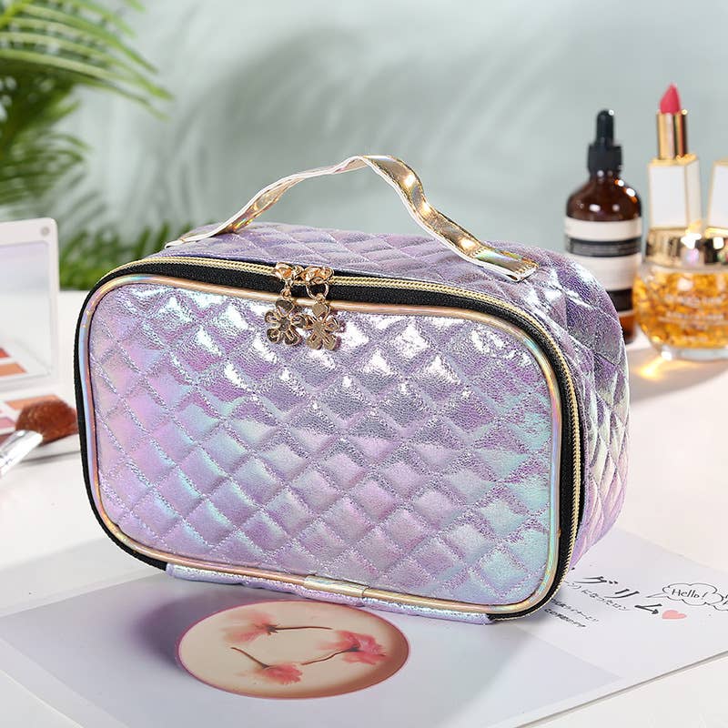 wandf - Wholesale Makeup Storage Box - Laser PU Leather Diamond Plaid Makeup Case1