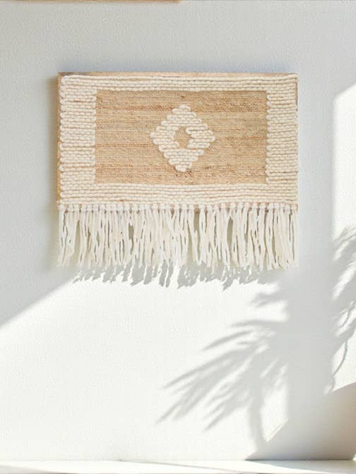 Handmade Boho Textile Wall Art with Acacia Wood Framed for wholesale by Eyda Homes