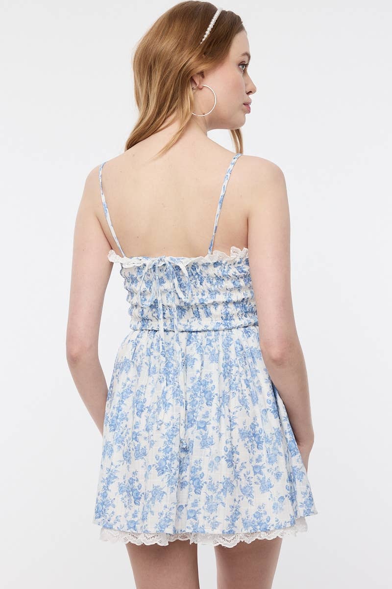 Sky to Moon - Wholesale Dress - Women's - PALE FLORAL ATTACHABLE TIE STRAP LACE MINI DRESS3