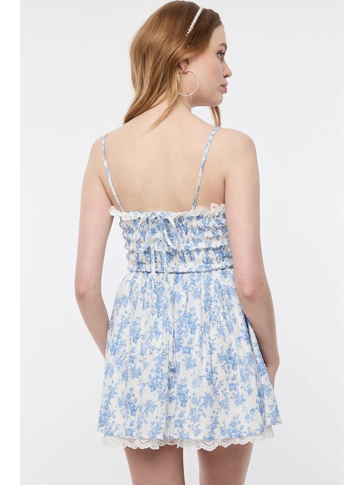 Sky to Moon - Wholesale Dress - Women's - PALE FLORAL ATTACHABLE TIE STRAP LACE MINI DRESS3