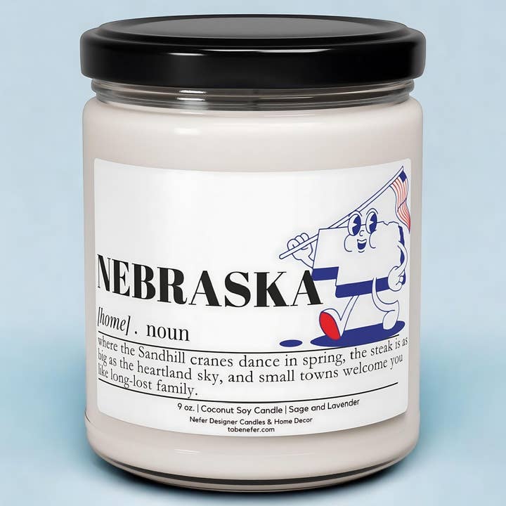 Nebraska | Dictionary Definition | State Scented Candle for wholesale by Nefer Designer Candles & Home Decor