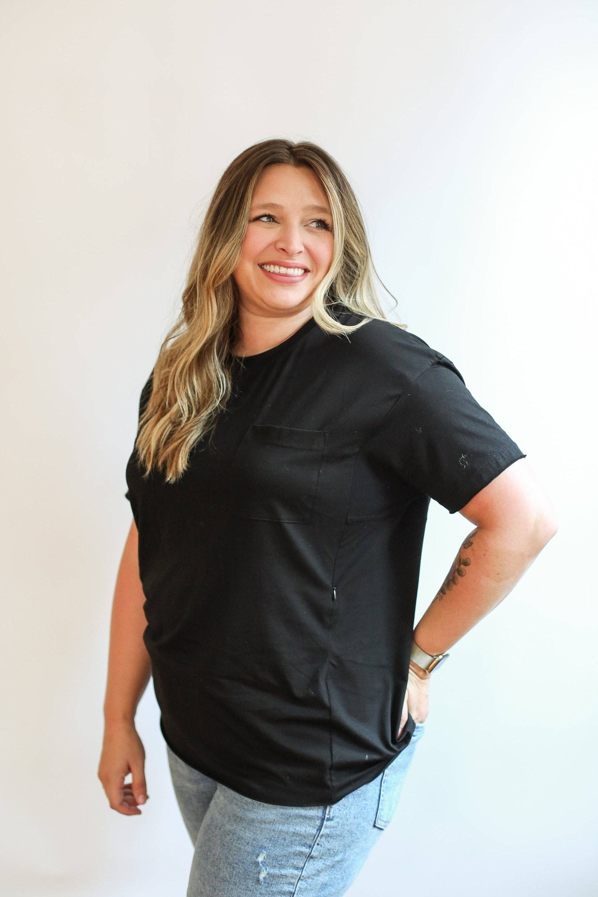 Movemama Apparel - Venta al por mayor Camiseta de lactancia - Camiseta de lactancia con cremallera y corte holgado4