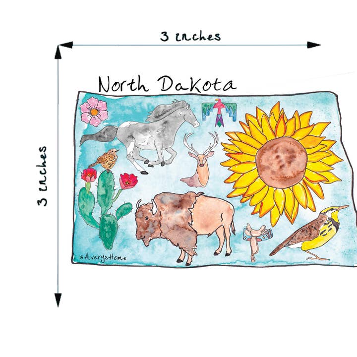 North Dakota State Icon Map 3" White Vinyl Die-Cut Sticker for wholesale by Avery's Home