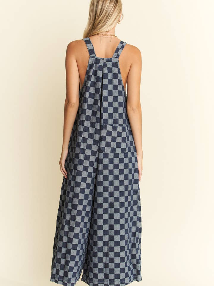 DENIM CKECKERD JUMPSUIT JJS6345 for wholesale on Faire