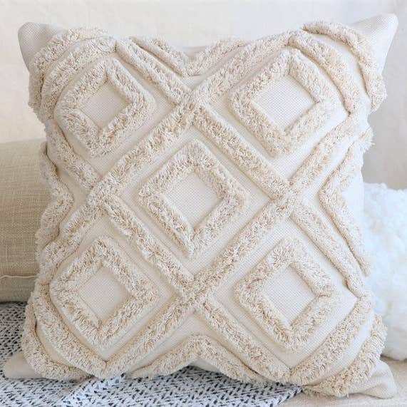 June Boho Cotton Tufted Throw Pillow Cover In Ivory for wholesale by Kozify Decor Inc