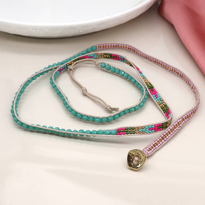 Pulseira de Contas Mistas Aqua com Fecho de Botão por atacado de Peace Of Mind