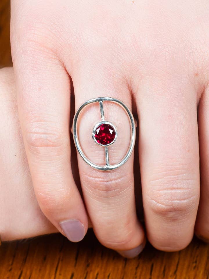 Garnet Halo Ring for wholesale by Freddie Collier Studio